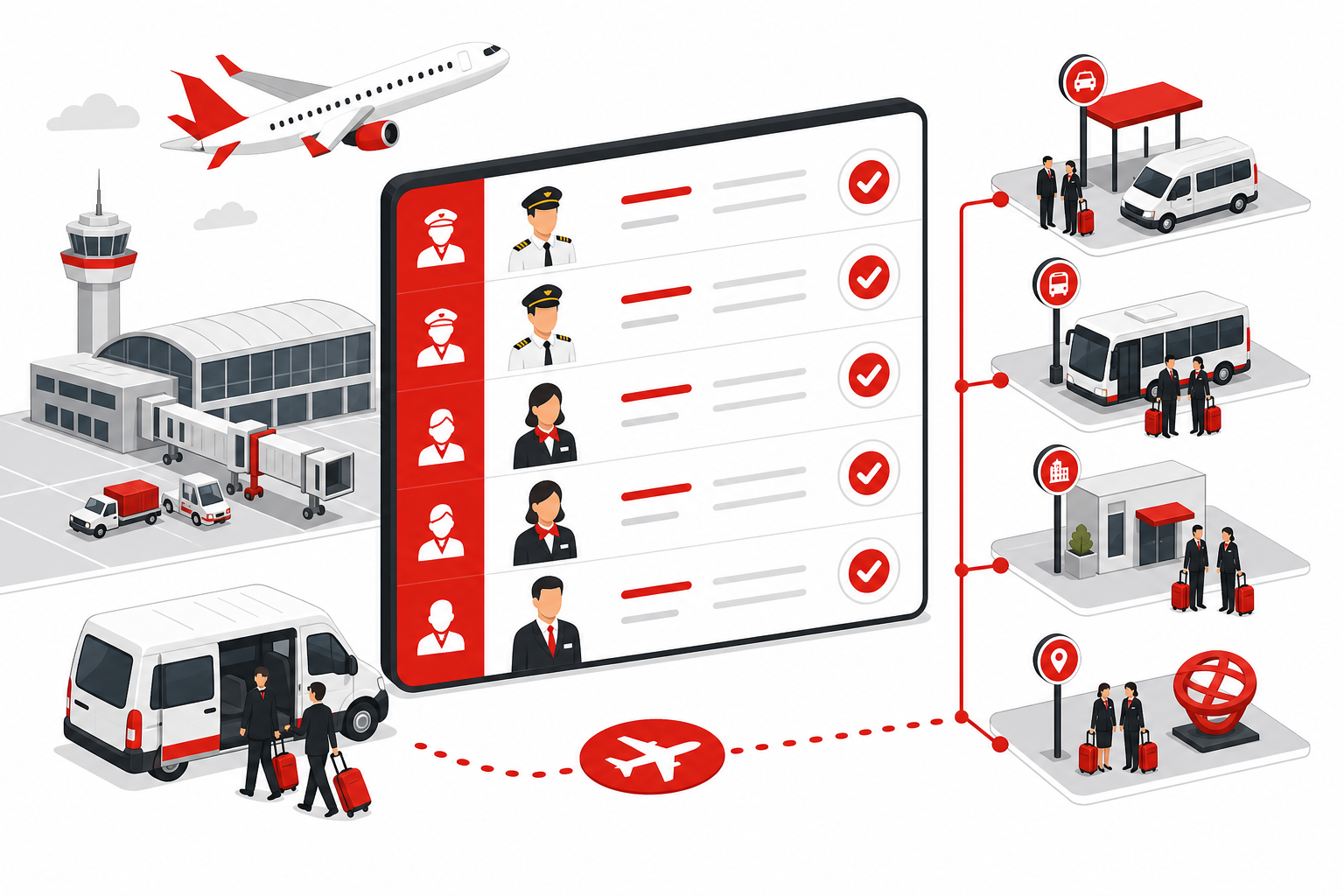 Flight monitor with cabin crew pickup manifest and transfer readiness status