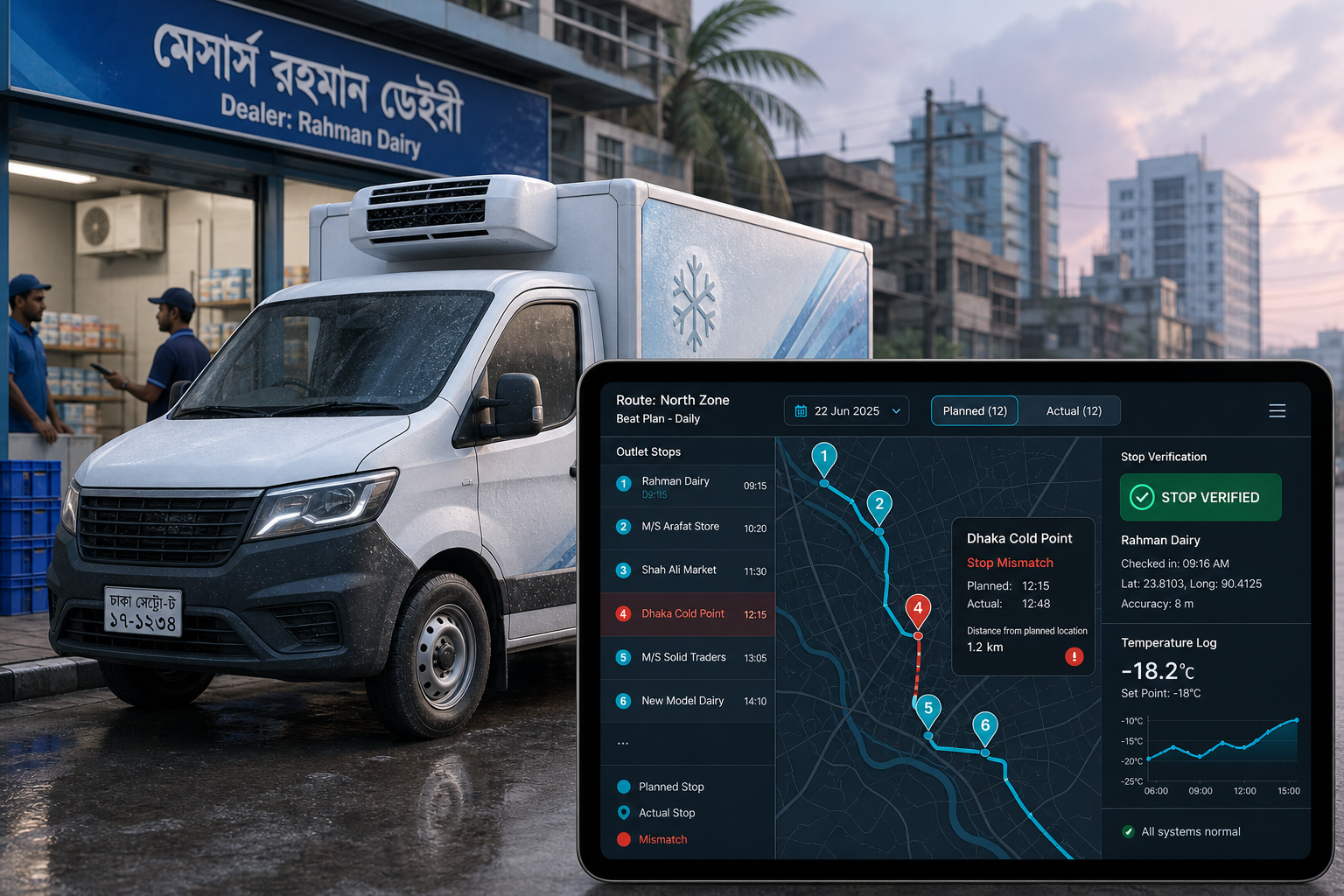 Delivery stop mismatch on cold-chain runs