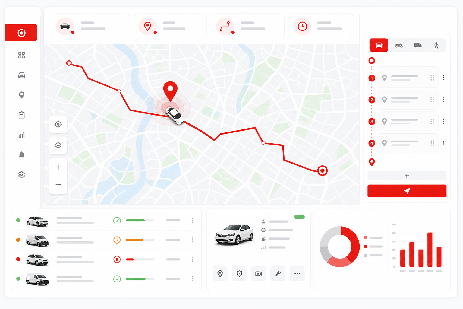 Corporate fleet live GPS map, route planning, and trip tracking on VMS