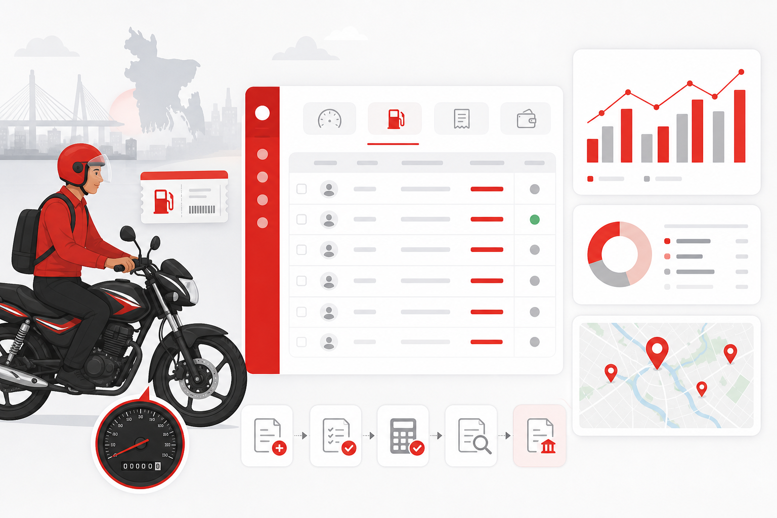 Field sales bike fuel voucher and expense ledger with mileage tracking