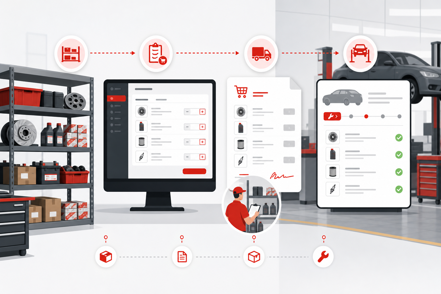 Garage parts requisition and outside vendor purchase linked to job card