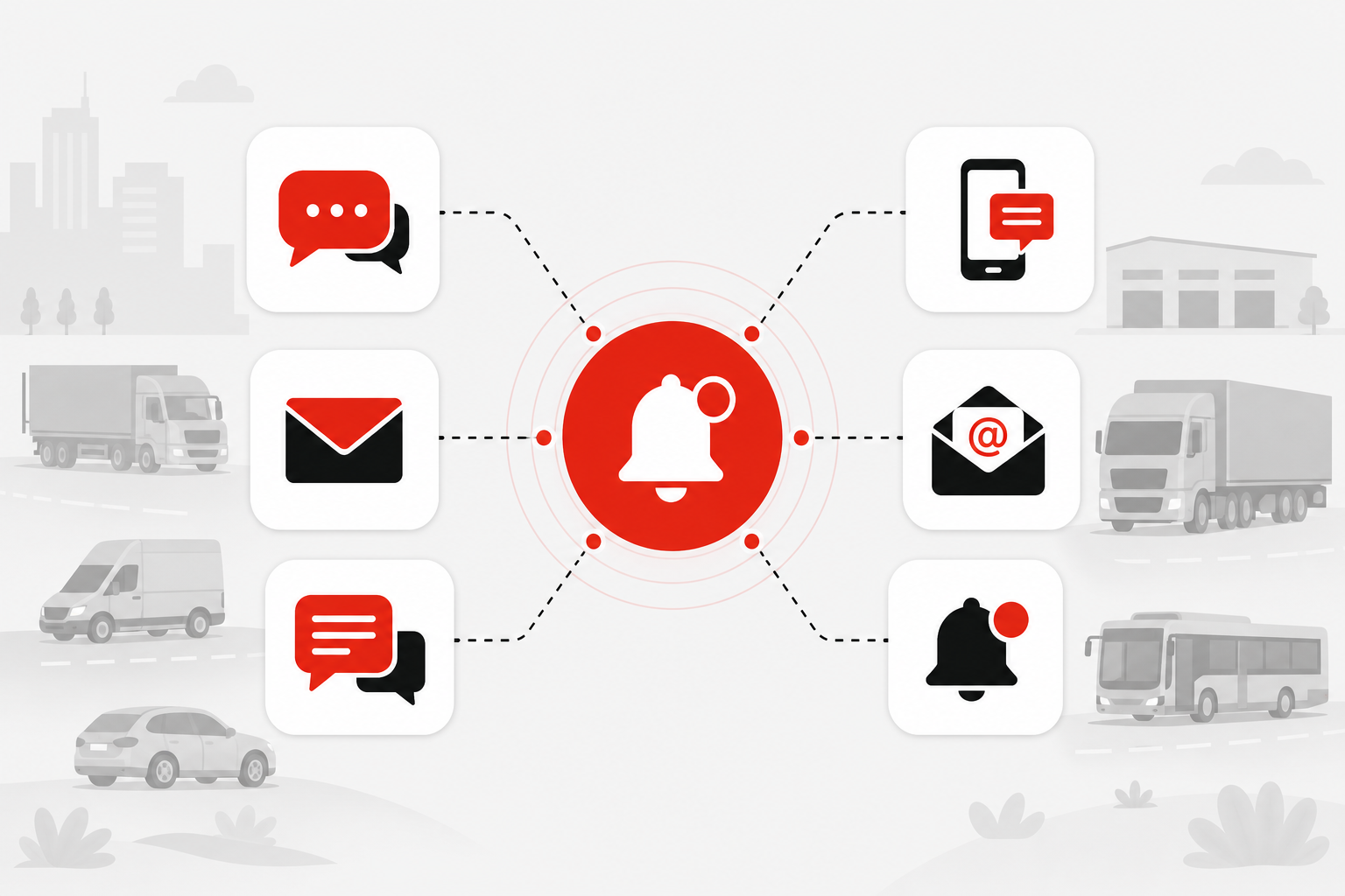Multi-channel fleet notification system with SMS, email, and messaging