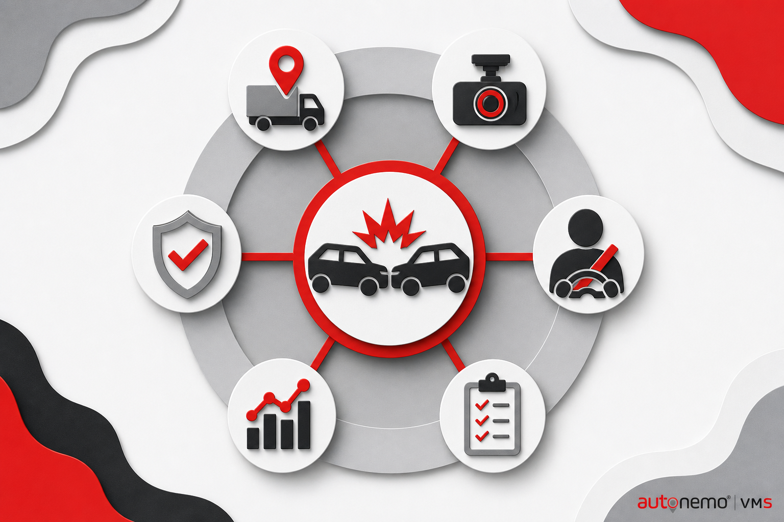 Integration diagram — Safety trend reporting for Accidents (Paper cut style, example only, not a software screenshot)
