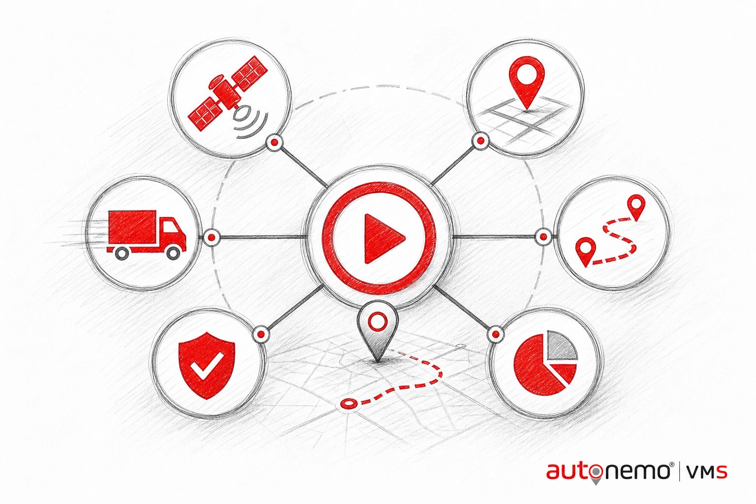 Integration diagram — Pairs with live GPS and trip records for Playback (Sketch blend style, example only, not a software screenshot)