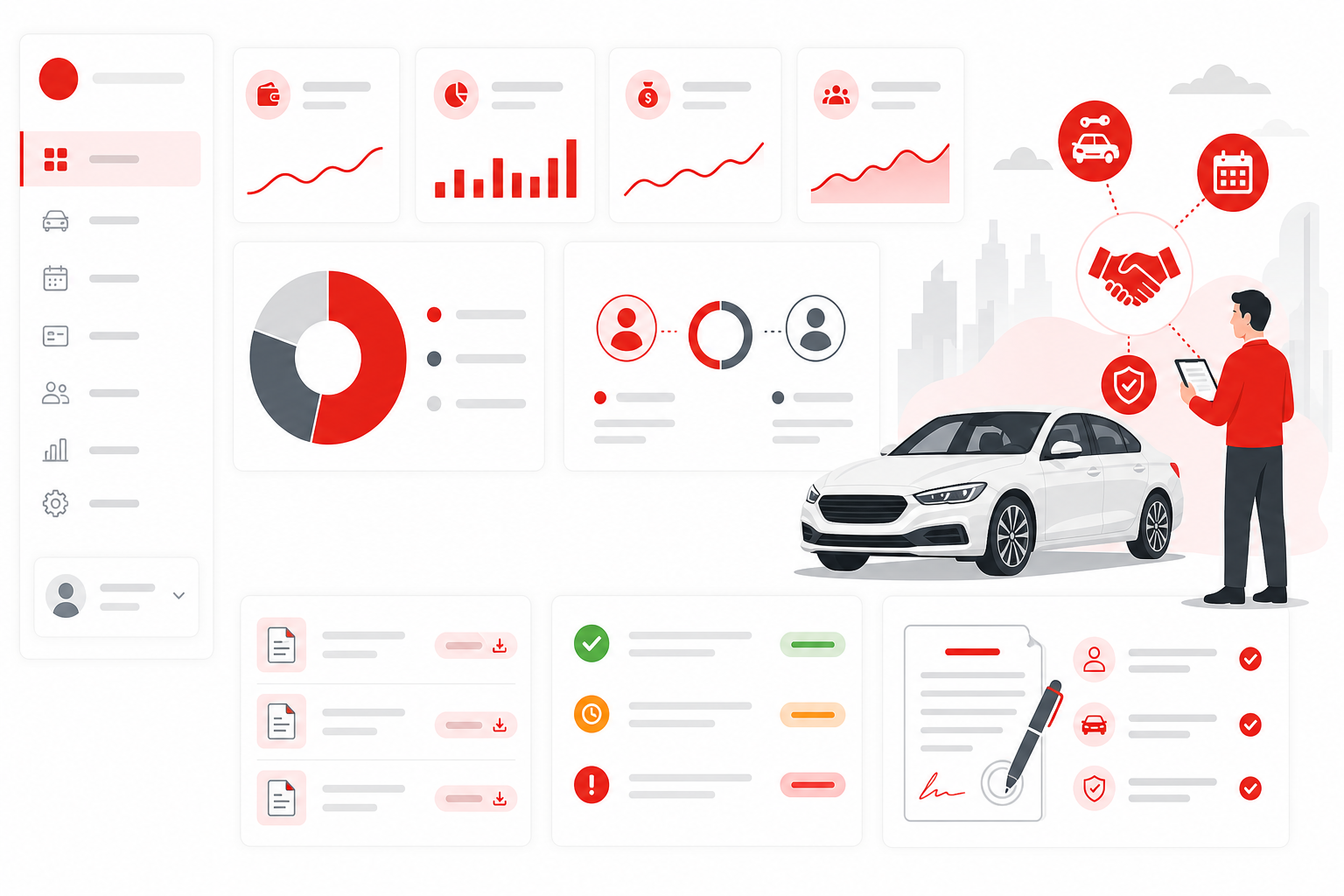 Car hire owner settlement and rental billing dashboard