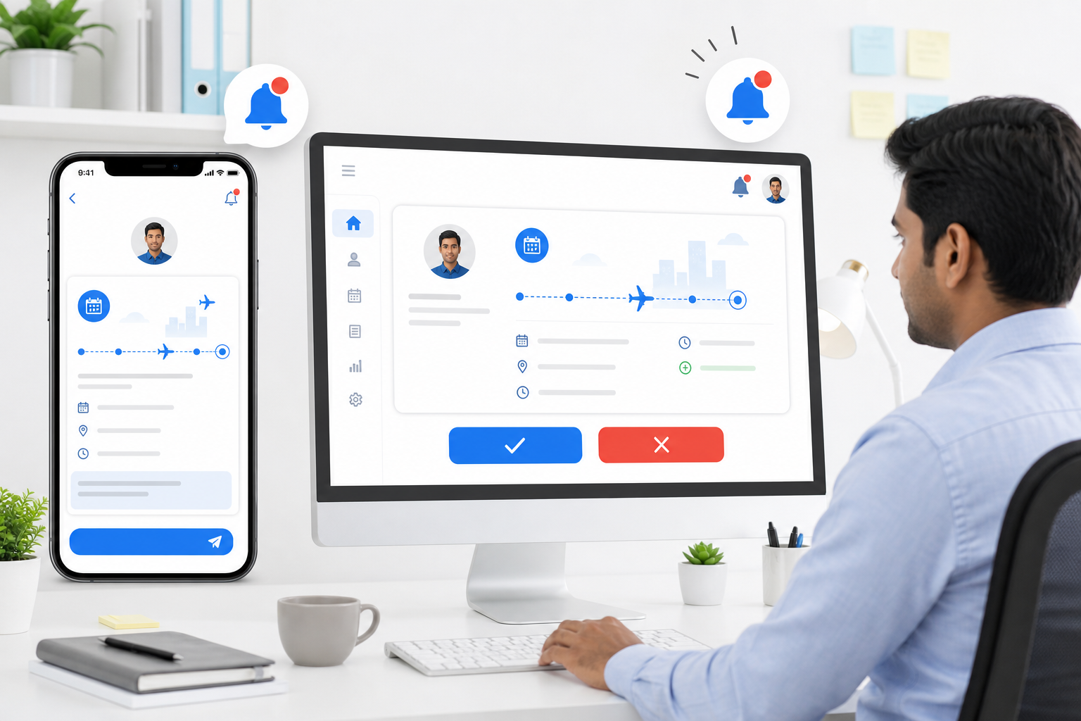 Trip extension request approval workflow between client panel and admin desk