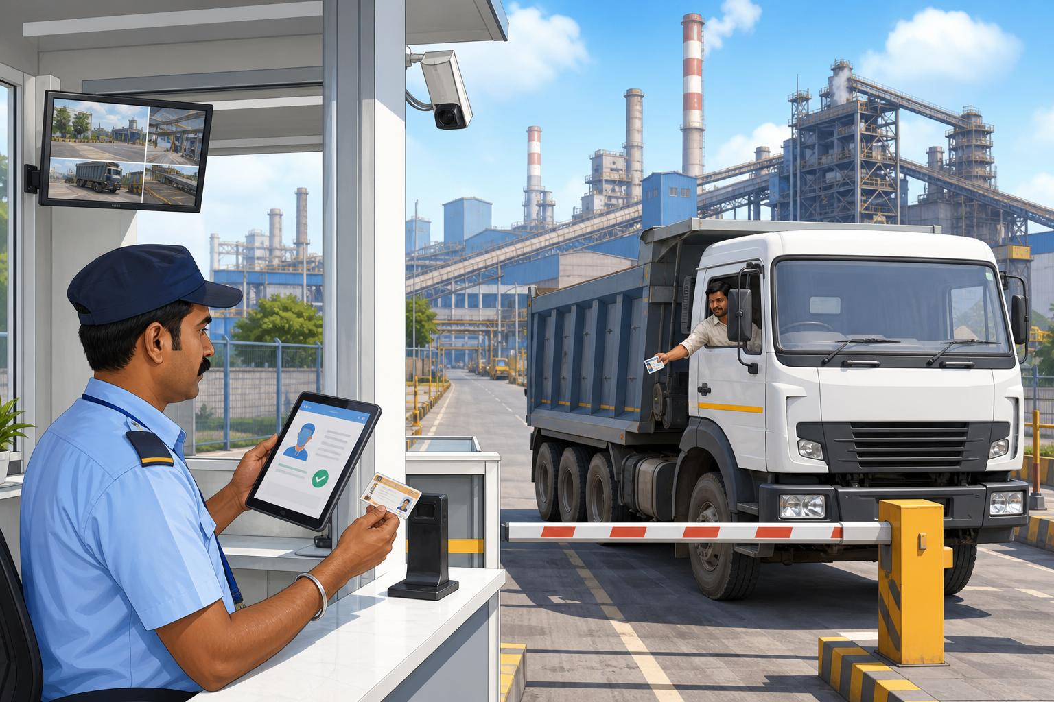 Industrial plant gate pass security check with trip ID and vehicle match