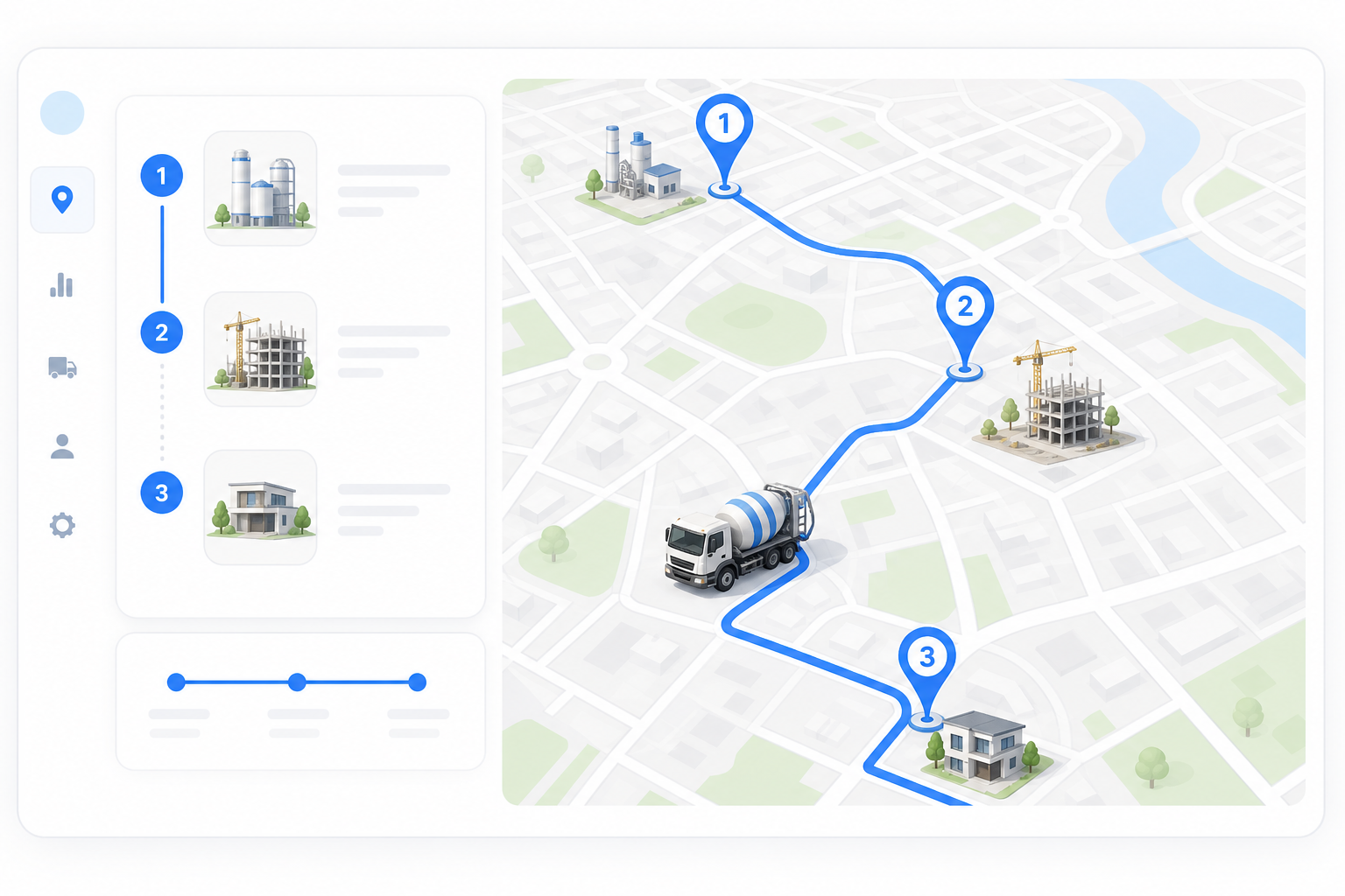 Multi-stop heavy industry delivery route with GPS stop sequence