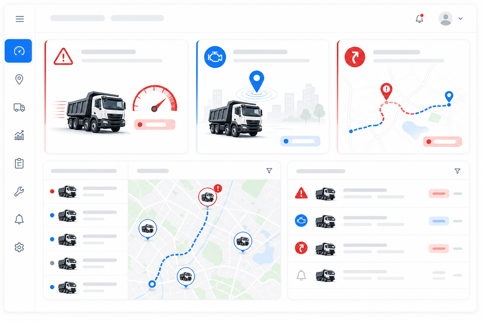 Speed idle and route exception alerts for heavy industry GPS fleet
