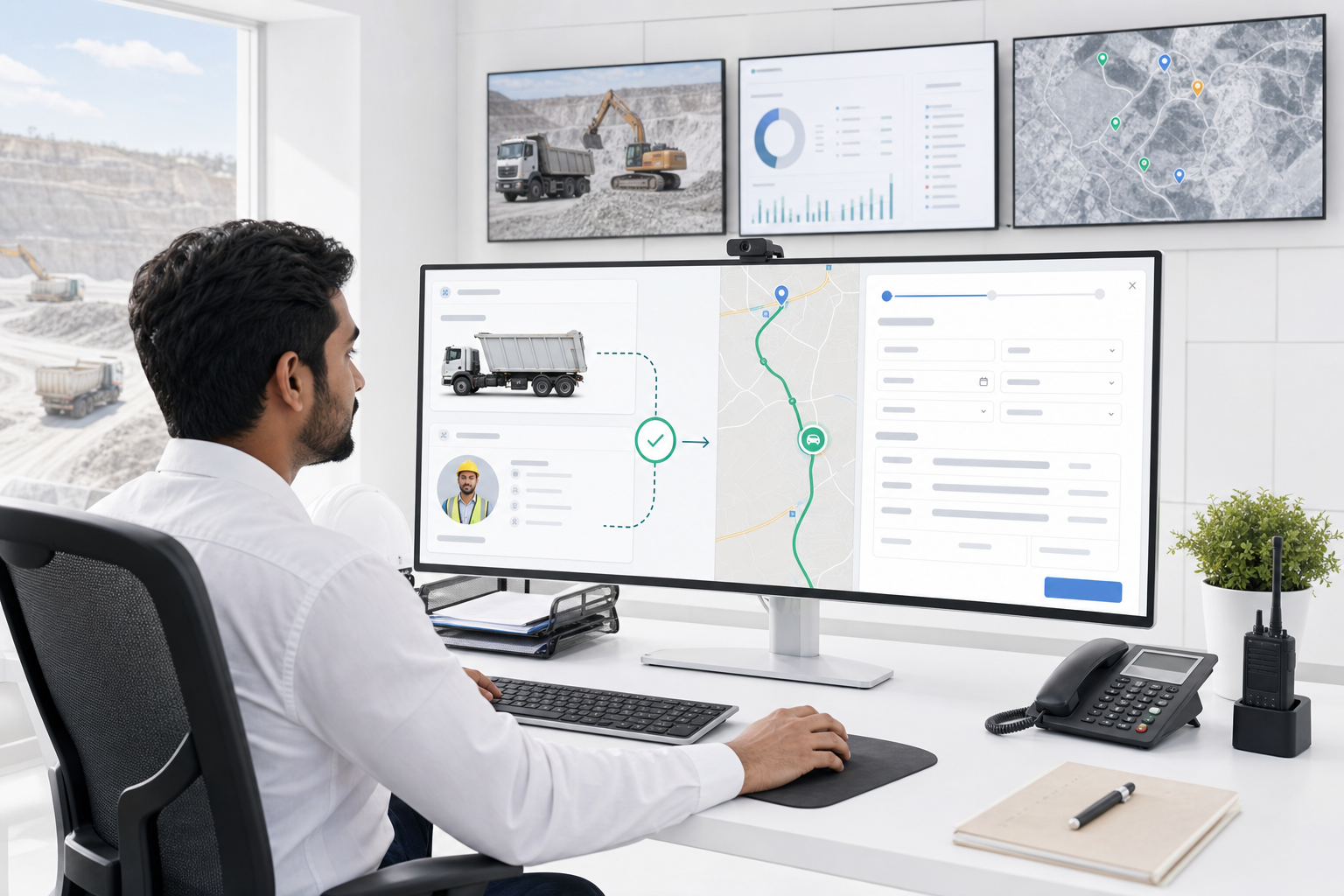 Heavy industry VMS trip dispatch desk with truck assign and GPS link
