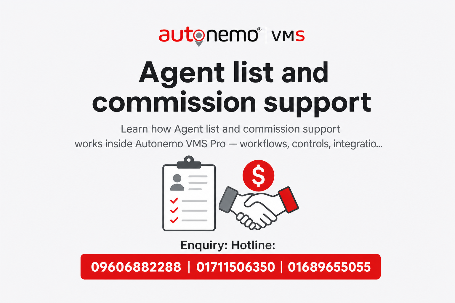 Agent list and commission support in Autonemo VMS Pro — Fleet & Transport Guide