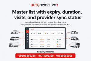 Master list with expiry, duration, visits, and provider sync status in Autonemo VMS Pro — Fleet & Transport Guide